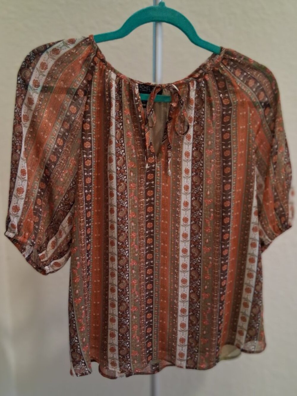 Rachel Zoe Boho Striped Floral Metallic Thread Blouse Size S - Picture 3 of 7